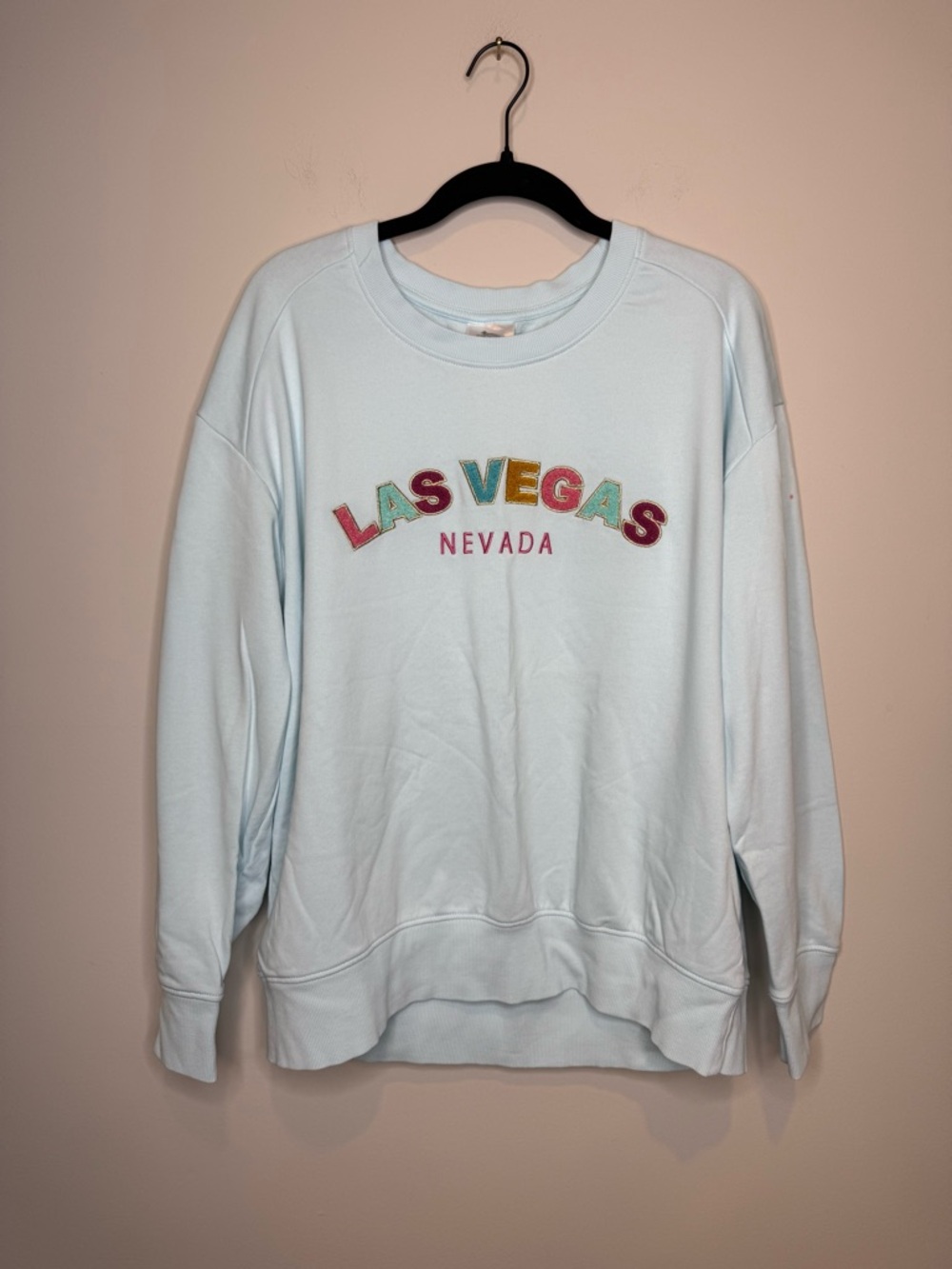 Light Blue 'Las Vegas Nevada' Embroidered Crewneck Sweatshirt